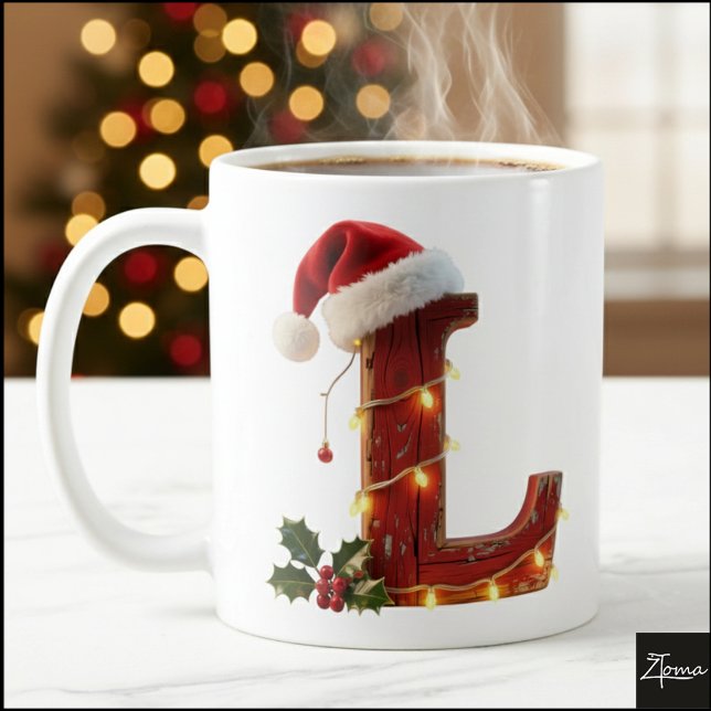 Rustic Wood Christmas Letter L String Lights Kaffemugg (Skapare uppladdad)