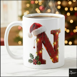 Rustic Wood Christmas Letter NString Lights Kaffemugg