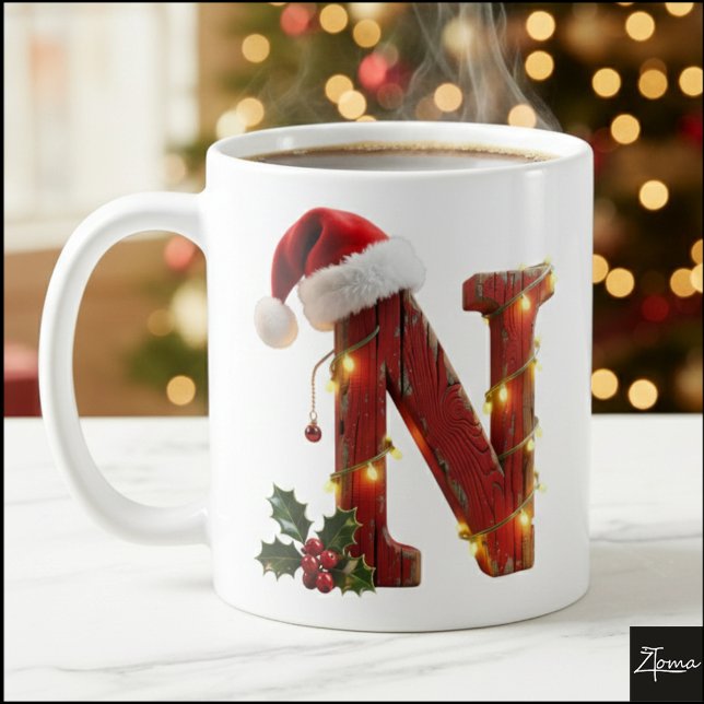 Rustic Wood Christmas Letter NString Lights Kaffemugg (Skapare uppladdad)
