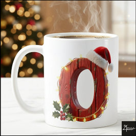 Rustic Wood Christmas Letter O String Lights Kaffemugg