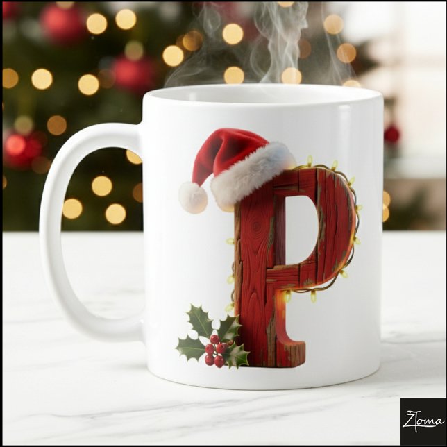 Rustic Wood Christmas Letter P String Lights Kaffemugg (Skapare uppladdad)