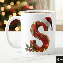 Rustic Wood Christmas Letter S String Lights Kaffemugg