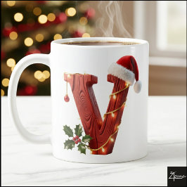 Rustic Wood Christmas Letter V String Lights Kaffemugg