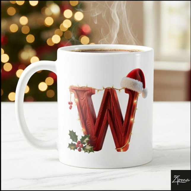 Rustic Wood Christmas Letter W String Lights Kaffemugg (Skapare uppladdad)