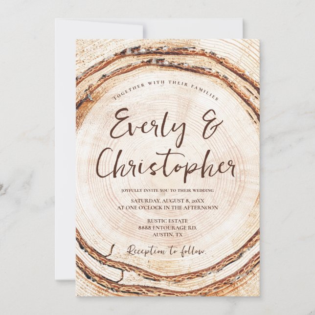 Rustic Wood Clice Slice Customizable Wedding Inbjudningar (Framsida)