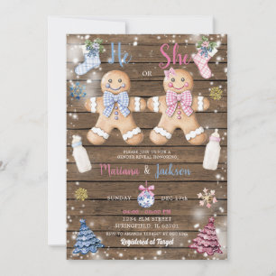 Rustic Wood Cookies Gingertea Gender Reveal Inbjudningar