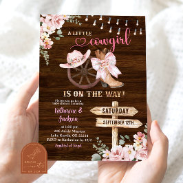 Rustic Wood Cowgirl är på väg baby shower Inbjudningar