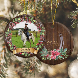 Rustic Wood Custom Horse Photo Christmas Julgransprydnad Keramik