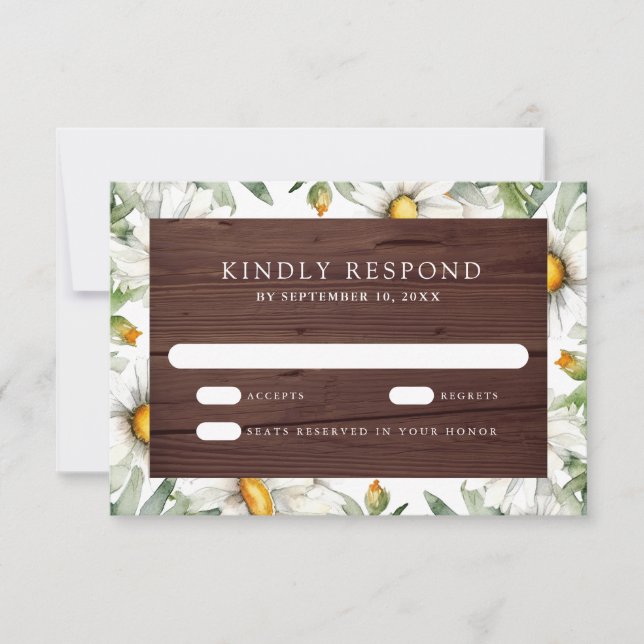 Rustic Wood Daisies Floral Wedding OSA Kort (Framsida)