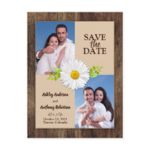 Rustic Wood Daisy Photo Save Date Postcard