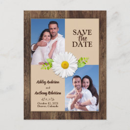 Rustic Wood Daisy Photo Save Date Postcard Vykort