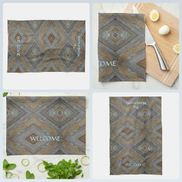 Rustic Wood Diamond Mönster Brown Blue Cabin Kökshandduk