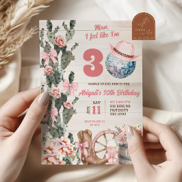 Rustic Wood disco cowgirl adult birthday Inbjudningar