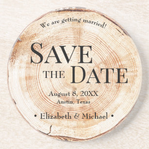Rustic Wood Disk Save Personligen Date Underlägg