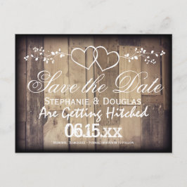 Rustic Wood Dubbla Hearearearts Save the Date Post Meddelande Vykort