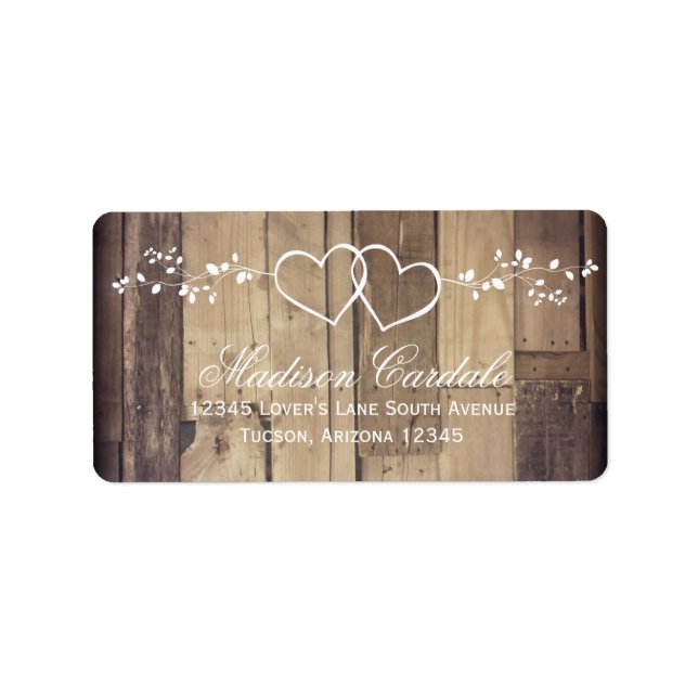 Rustic Wood Dubbla Hearts Bröllop Adressetiketter (Framsidan)