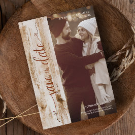 Rustic Wood Effect Bröllop Foto Modern Typography