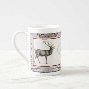 Rustic Wood Elk/ Reindeer Family Monogram Benporslin Mugg