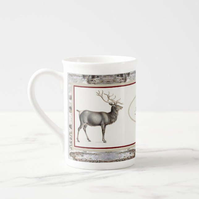 Rustic Wood Elk/ Reindeer Family Monogram Benporslin Mugg (Vänster)