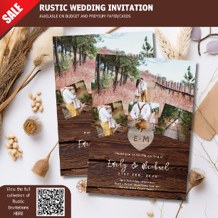 Rustic Wood Engraved Heart PHOTO COLLAGE Bröllop Inbjudningar