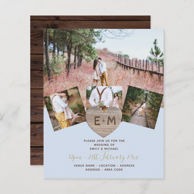 Rustic Wood Engraved Heart PHOTO COLLAGE BUDGET (Fram/baksida)