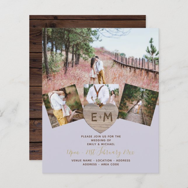 Rustic Wood Engraved Heart PHOTO COLLAGE Invati (Fram/baksida)