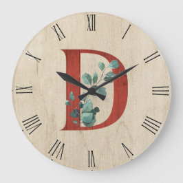 Rustic Wood & Eucalyptus Brev D Stor Klocka