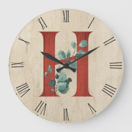 Rustic Wood & Eucalyptus Brev H Large Clock Stor Klocka