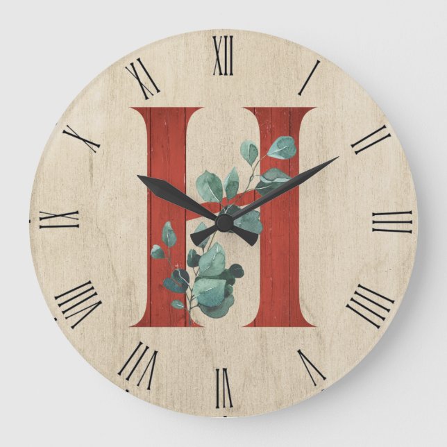 Rustic Wood & Eucalyptus Brev H Large Clock Stor Klocka (Framsida)