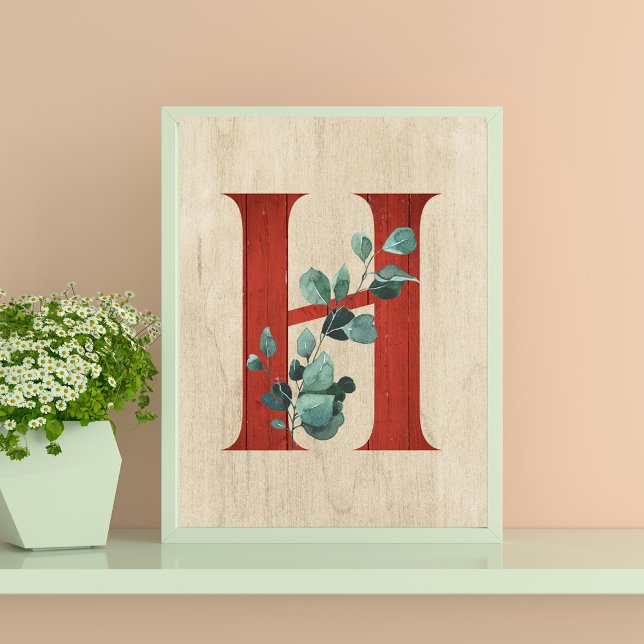Rustic Wood & Eucalyptus Brev H Skriv ut Poster (Skapare uppladdad)