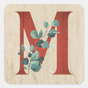 Rustic Wood & Eucalyptus Brev M Fyrkantigt Klistermärke
