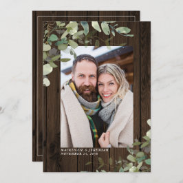 Rustic Wood Eucalyptus Bröllop Photo Save Date Spara Datumet