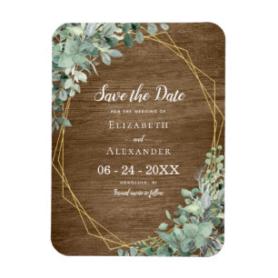 Rustic Wood Eucalyptus Bröllop spara datum Magnet
