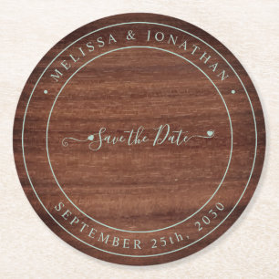 Rustic Wood Eucalyptus Bröllop spara datum Underlägg Papper Rund
