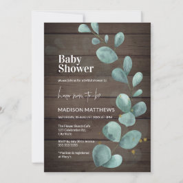 Rustic Wood Eucalyptus Greenery Baby Shower Invita Inbjudningar