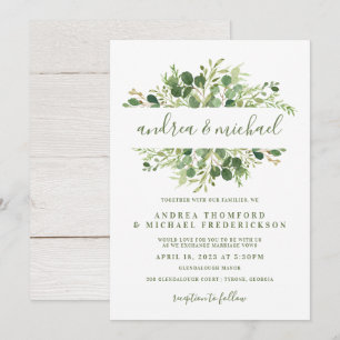 Rustic Wood & Eucalyptus Greenery Bröllop Inbjudningar