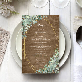 Rustic Wood Eucalyptus Greenery Guld Bröllop Menu