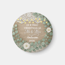 Rustic Wood & Eucalyptus Mr & Mrs Christmas Magnet
