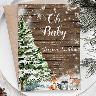 Rustic Wood Evergreen Baby Shower Inbjudningar