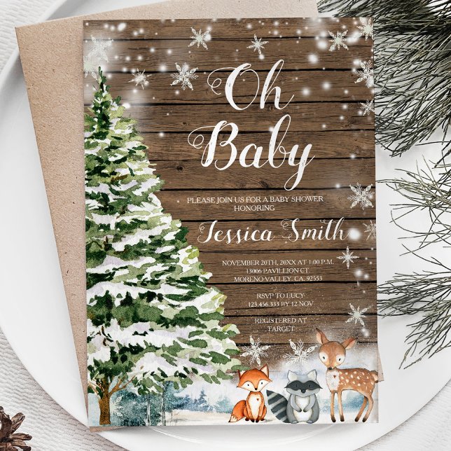 Rustic Wood Evergreen Baby Shower Inbjudningar (Skapare uppladdad)