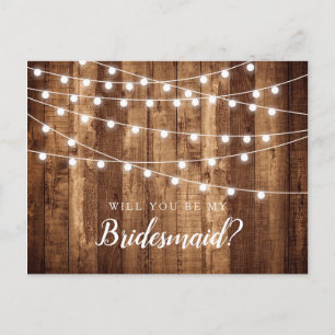 Rustic Wood & Fairy Ljus Bridesmaid Frieri Vykort