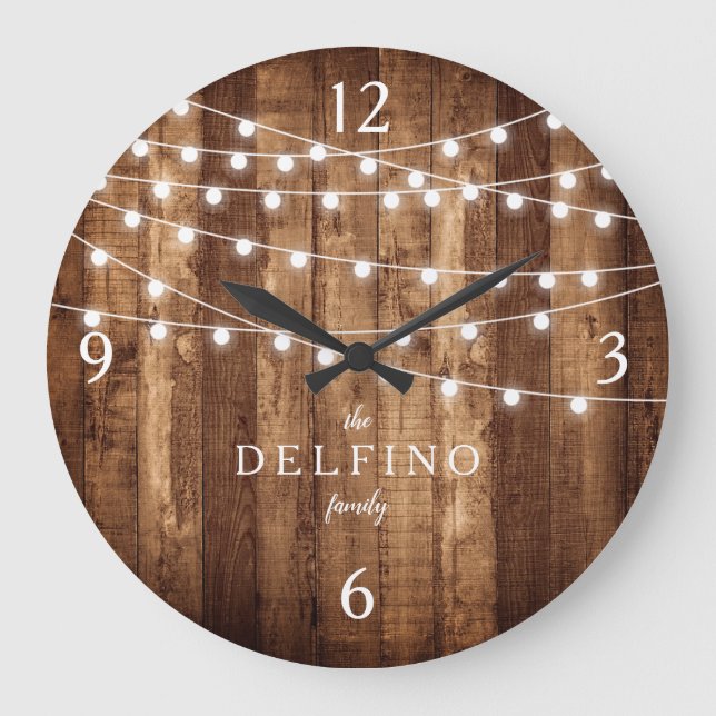 Rustic Wood Fairy Ljus Farmhouse Kitchen Anpassnin Stor Klocka (Framsida)