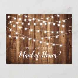Rustic Wood & Fairy Ljus Maid of honor Frieri Vykort