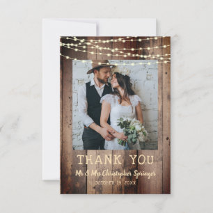 Rustic Wood Fairy String Ljus Photo Bröllop Tack Kort