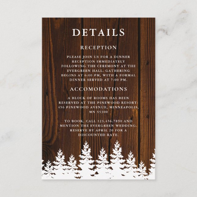 Rustic Wood Fall Autumn Winter Wedding QR-kod Tilläggskort (Framsida)
