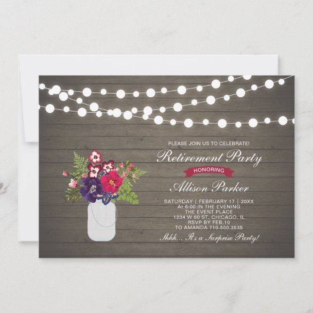 Rustic Wood Fall Blommigt Surprise Pension Party Inbjudningar (Framsida)