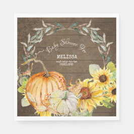 Rustic Wood Fall Pumpkins w Solblommor Baby Shower Pappersservett