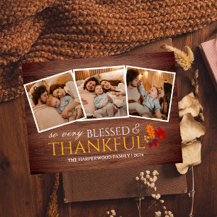 Rustic Wood Fall thanksgiving-familj Tre foto Julkort