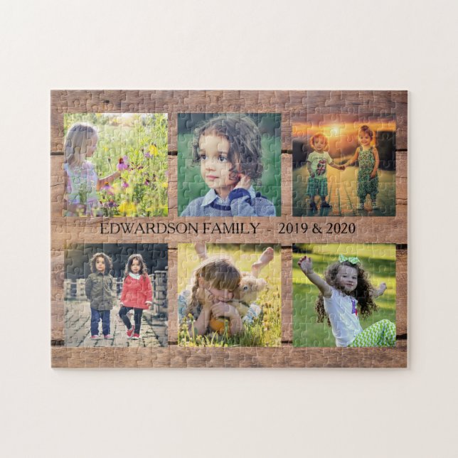 Rustic wood Family collage 6 foton Pussel (Horisontell)