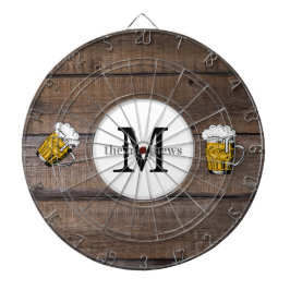 Rustic Wood Family Namn Monogrammed Beer Darttavla